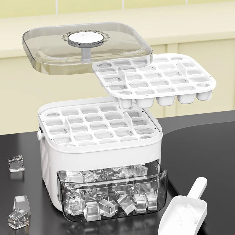 Hot Food-grade Ice Cube Mold Bucket, Press-type Ice Cube Mold, Refrigerator Frozen Ice Cube Food Storage Box Tray Zpaxo