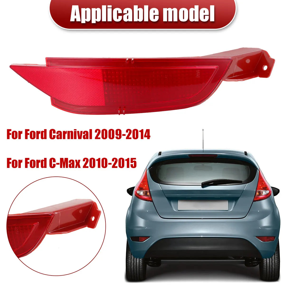 Car Rear Bumper Right Reflector Light Cover Right Rear Bumper Tail Fog Light Compatible with Ford Fiesta 2009-2014 Professional Zpaxo