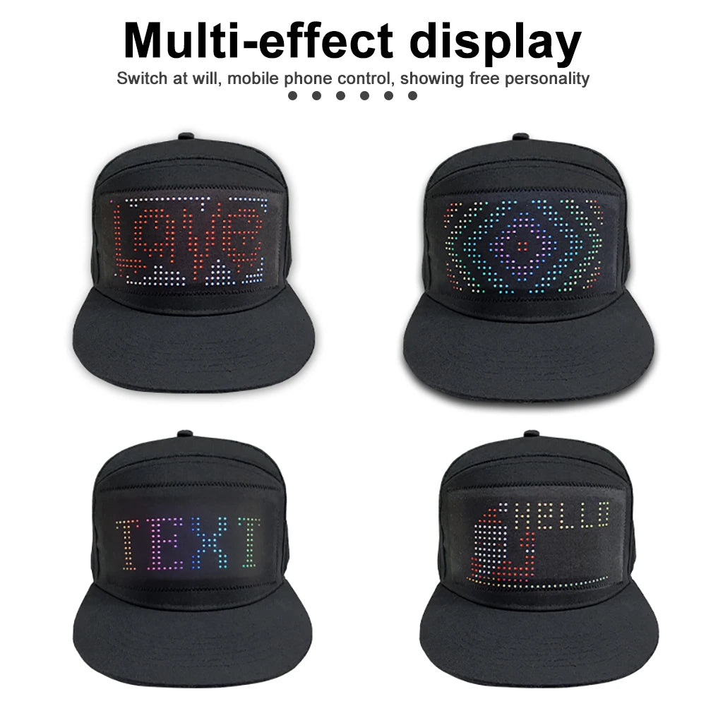LED Hat Light Display Screen DIY Smart Pixel Matrix Baseball Hat Rechargeable Bluetooth APP Control Hip Hop Street Party Decor Zpaxo