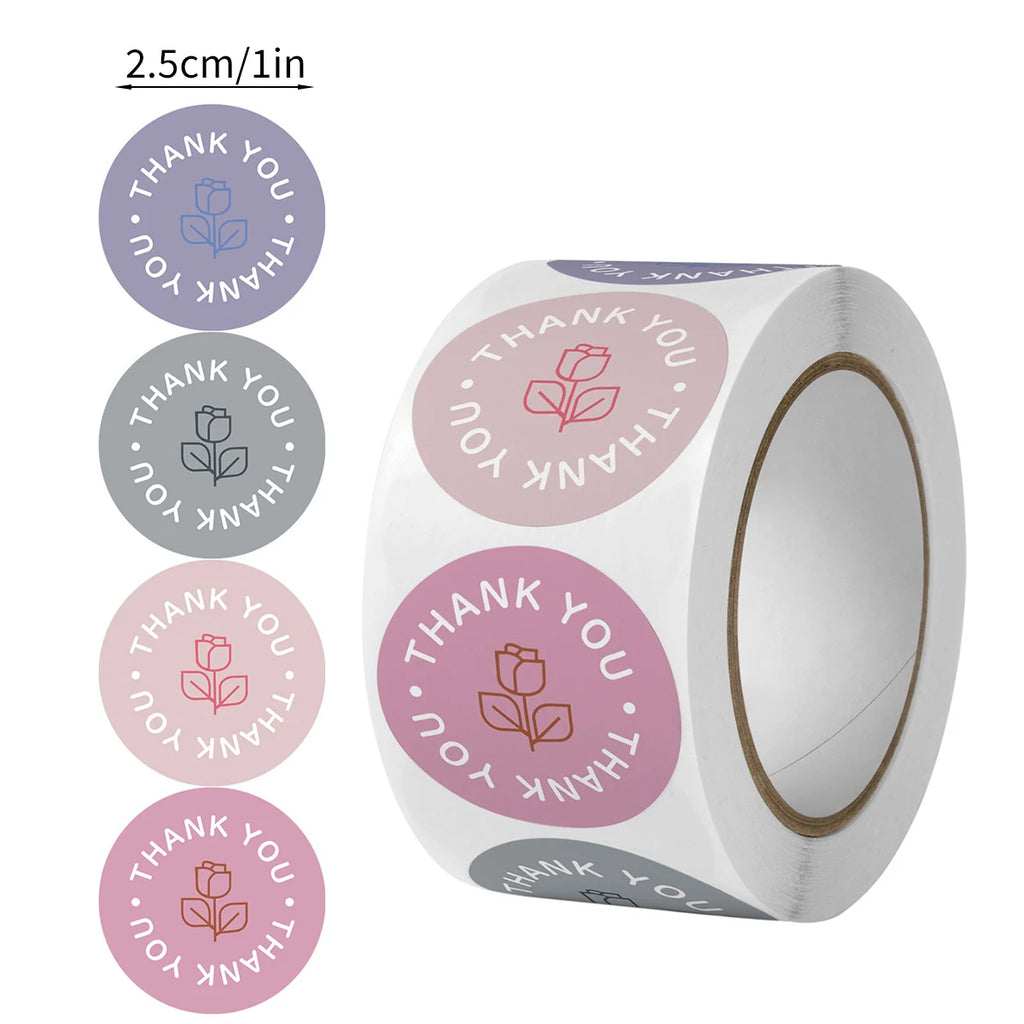 500pcs/Roll Thank You Stickers Rose Round Label Stickers Envelope Gift Packaging Stationery for Birthday Wedding Business Zpaxo