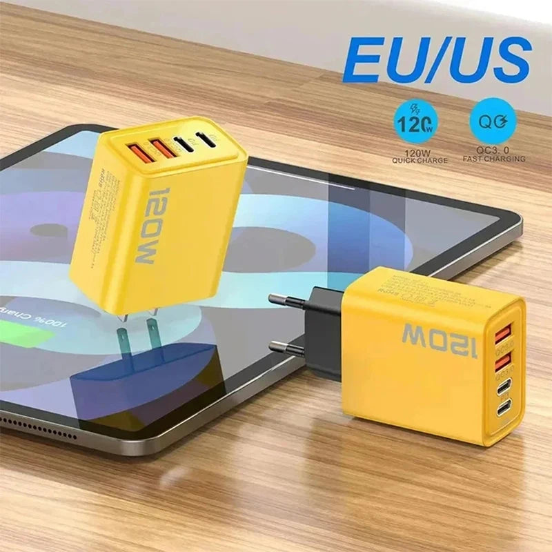 4 Ports 120W USB C PD Charger Quick Charge 3 0 Fast Charging Travel