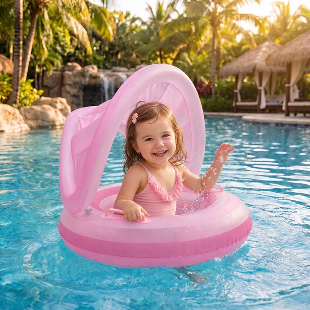 Kids Pool Float With Canopy Inflatable Portable Waterproof Ergonomic Cute Swim Ring With Sunshade For Kids Aged 6 Months To 4 Zpaxo