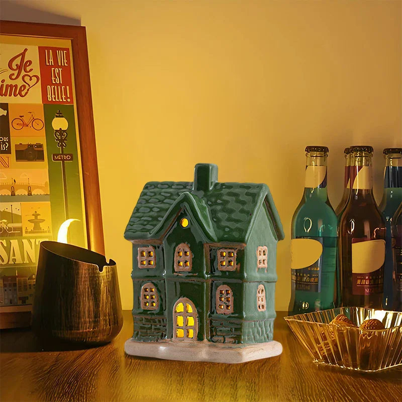 White Ceramic House Decor Lights Village Light Up Decorations Winter Zpaxo