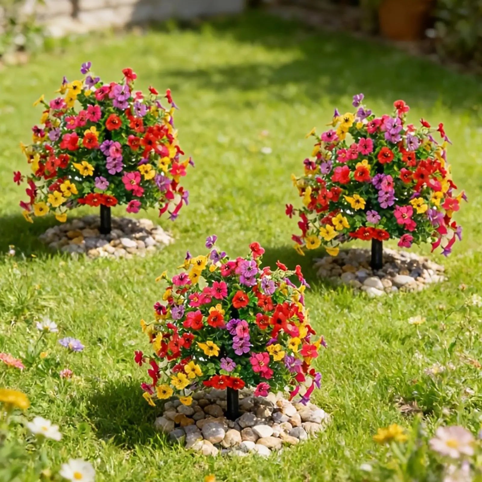 Artificial Flowers Outdoors UV Resistant Ground Stakes Realistic Fake
