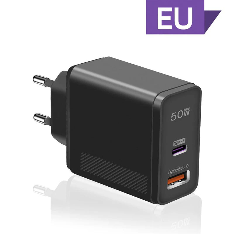 50W Dual Port USB C Fast Charger Samsung Xiaomi Huawei Iphone Oneplus