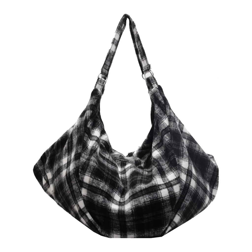 Women Girls Canvas Plaid Underarm Shoulder Bag Adjustable Strap Versatile Underarm Tote Bag Large Capacity Handbag for Daily Use Zpaxo