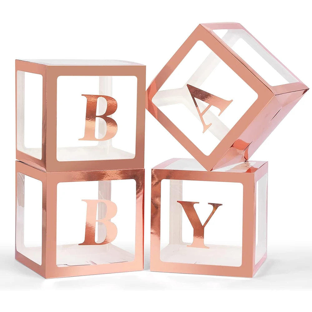 Baby Boxes with Letters for Baby Shower Transparent Balloon Box Blocks Birthday Party Gender Reveal Party Decorations 30/25cm Zpaxo Rose Gold 30cm