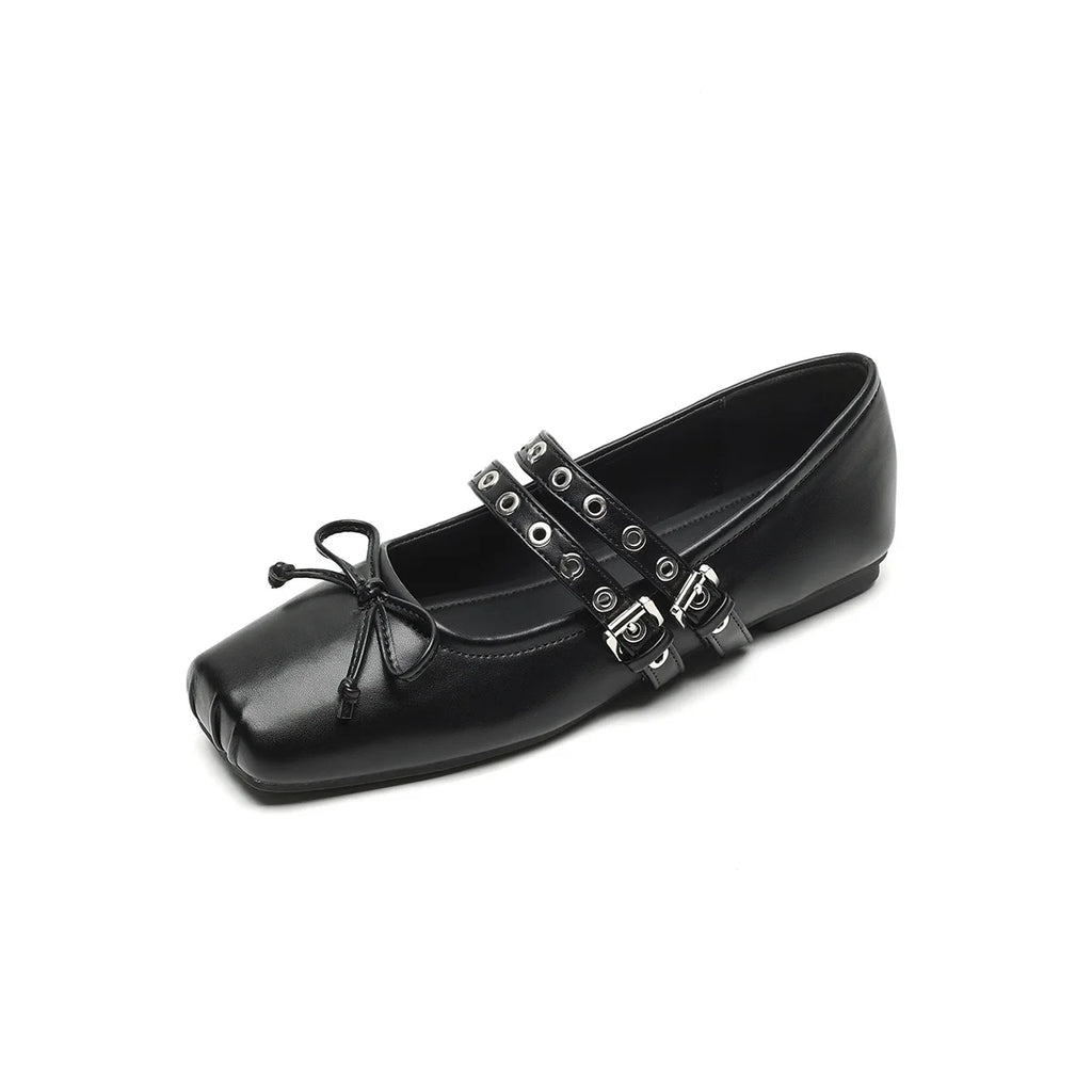 Flat Shoes for Women 2025 Spring and Autumn Square Toe Flat Bottomed Shallow Bow Ballet Shoes Mary Jane Plus Size Women's Shoes Zpaxo Black 43