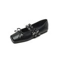 Flat Shoes for Women 2025 Spring and Autumn Square Toe Flat Bottomed Shallow Bow Ballet Shoes Mary Jane Plus Size Women's Shoes Zpaxo Black 43