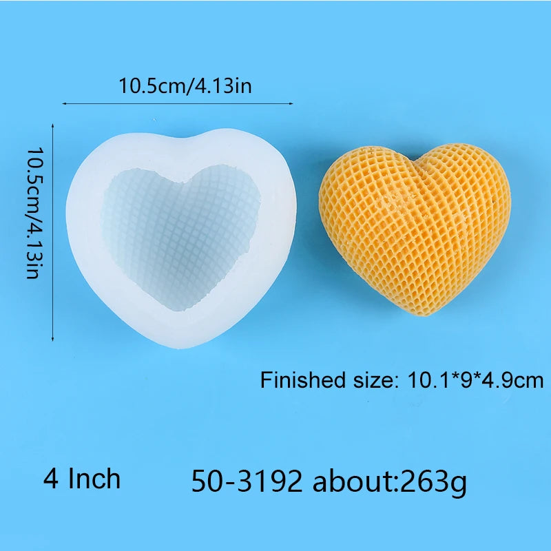 3D Heart Silicone Candle Mold for Valentine's Day Knitting Heart Flower Aromatherapy Soap Plaster Craft Gift Chocolate Cake Mold Zpaxo Woven 4 Inch