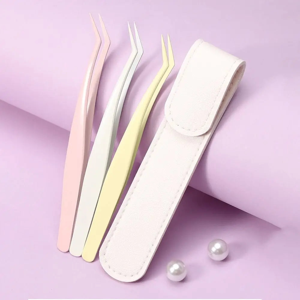Stainless Steel False Eyelash Tweezers Precision Leather Case Lashes Zpaxo