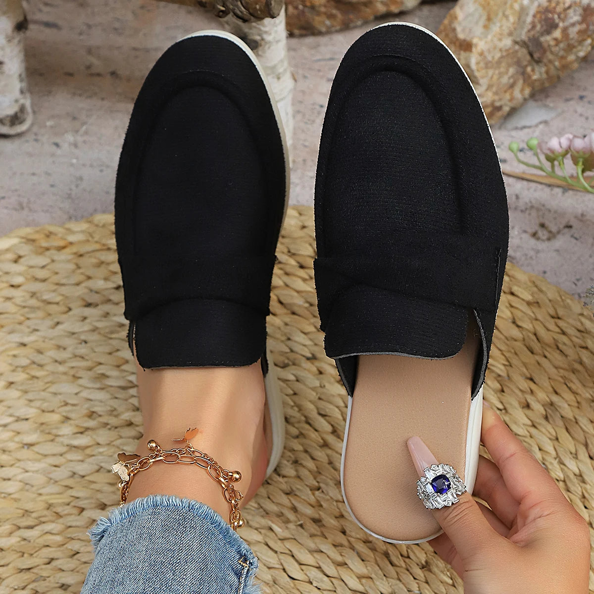 Women Slippers Fashion Slides Casual Flat Bottom Mules Loafers Single Zpaxo black 40