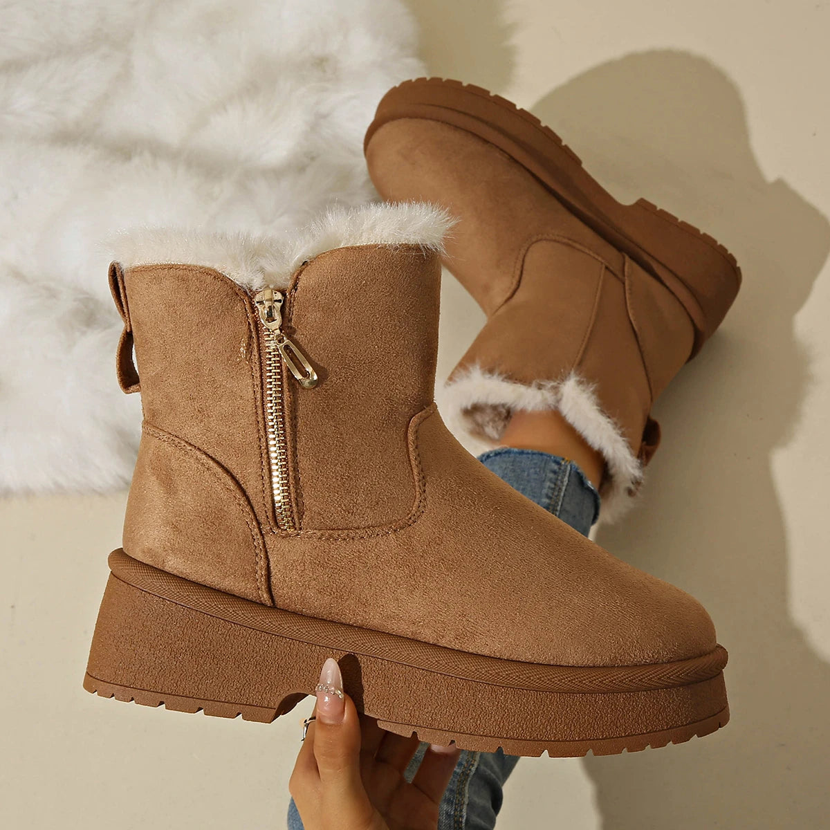 2025 New Women Thick Plush Snow Boots Outdoor Non-slip Boots Woman Keep Warm Cotton Shoes Comfortable Platform Ankle Booties Zpaxo