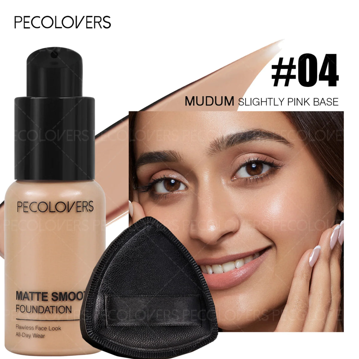 2PCS/Set Waterproof Liquid Foundation and Puff, Hydrating, Moisturizing Liquid Foundation, Long-Lasting , Dark Circle Concealer Zpaxo 04