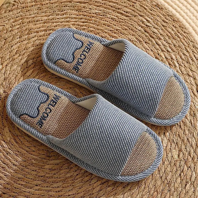 Women Linen Slippers Four Seasons Indoor Sandals Adults Cartoon