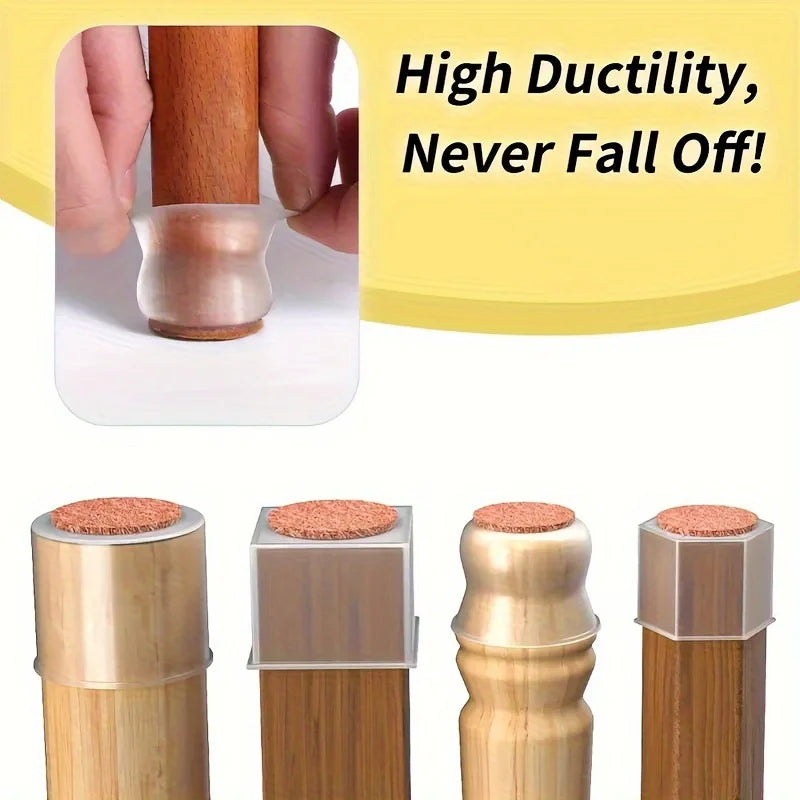 Non-slip Clear Chair Leg Covers Felt Round Floor Protectors