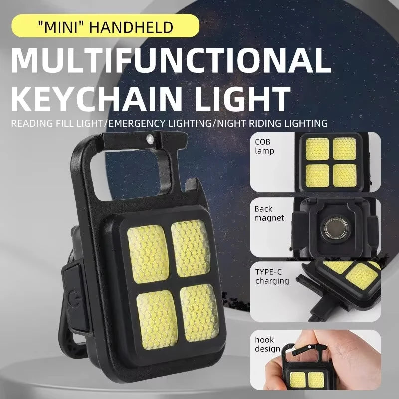 COB LED Keychain Flashlight – Mini Rechargeable Camping Torch