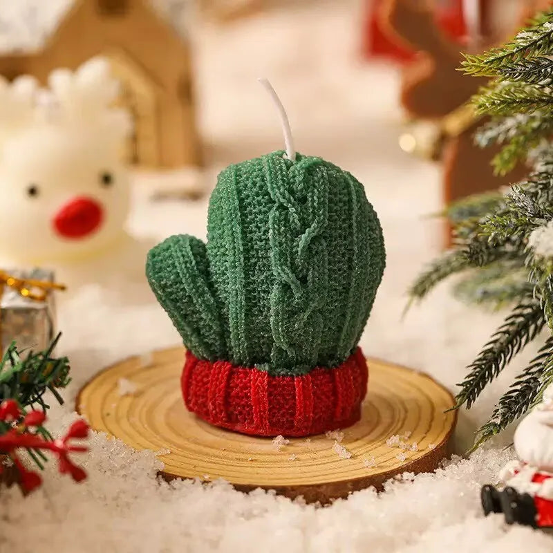 Winter Christmas Scented Candles Atmosphere Mini Wool Gloves Shape Zpaxo green