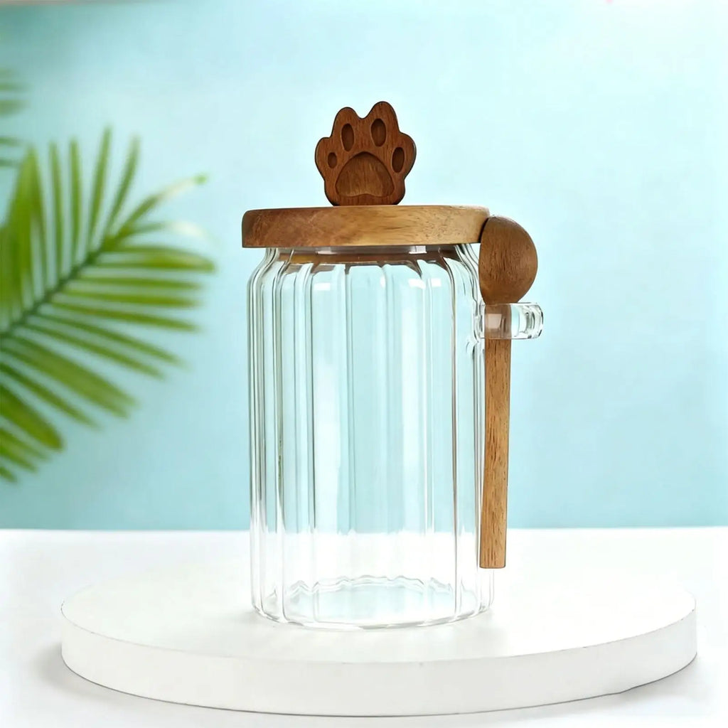 Coffee Jar Scoop Tea Powder Grains Organizer Bear Claw Wood Airtight