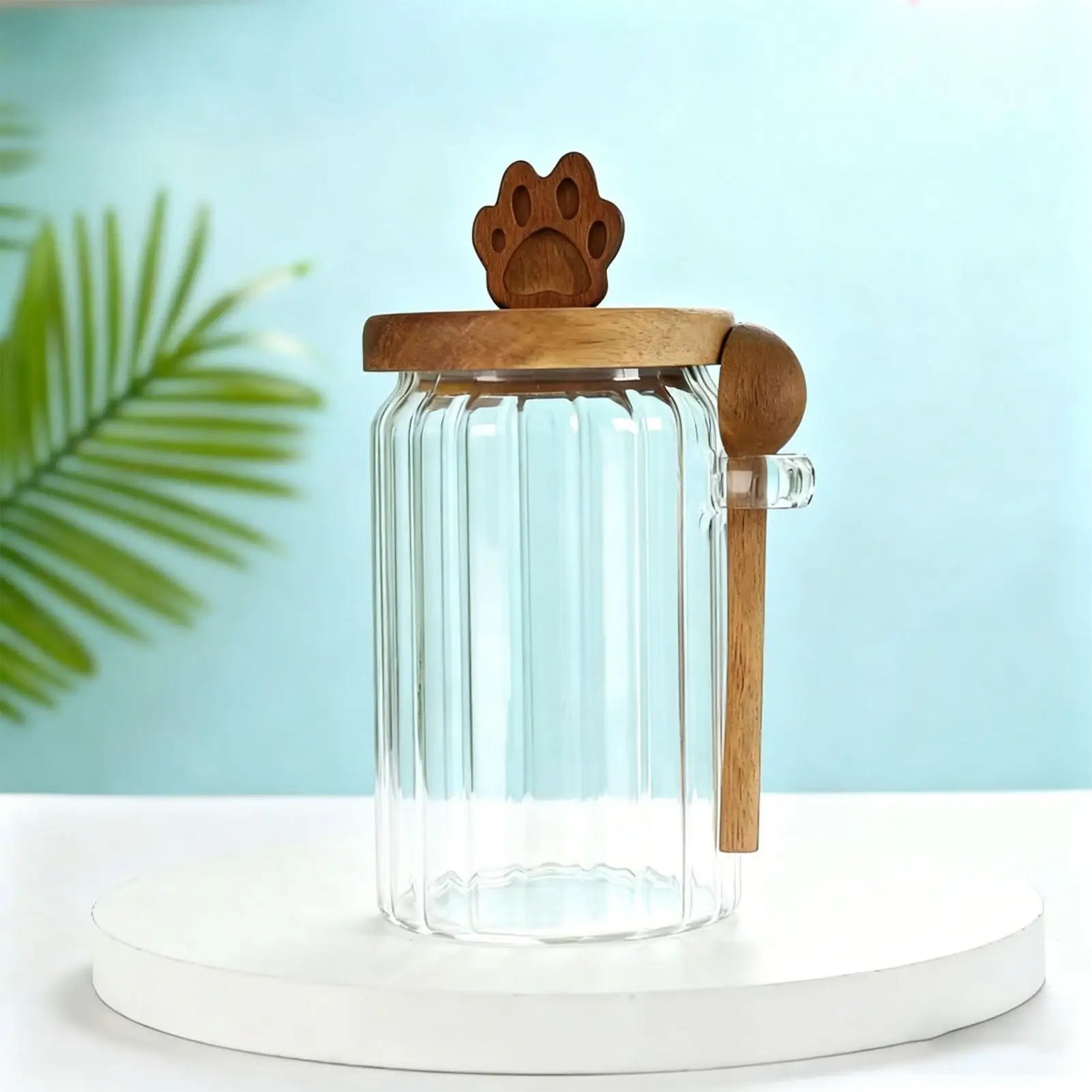 Coffee Jar Scoop Tea Powder Grains Organizer Bear Claw Wood Airtight