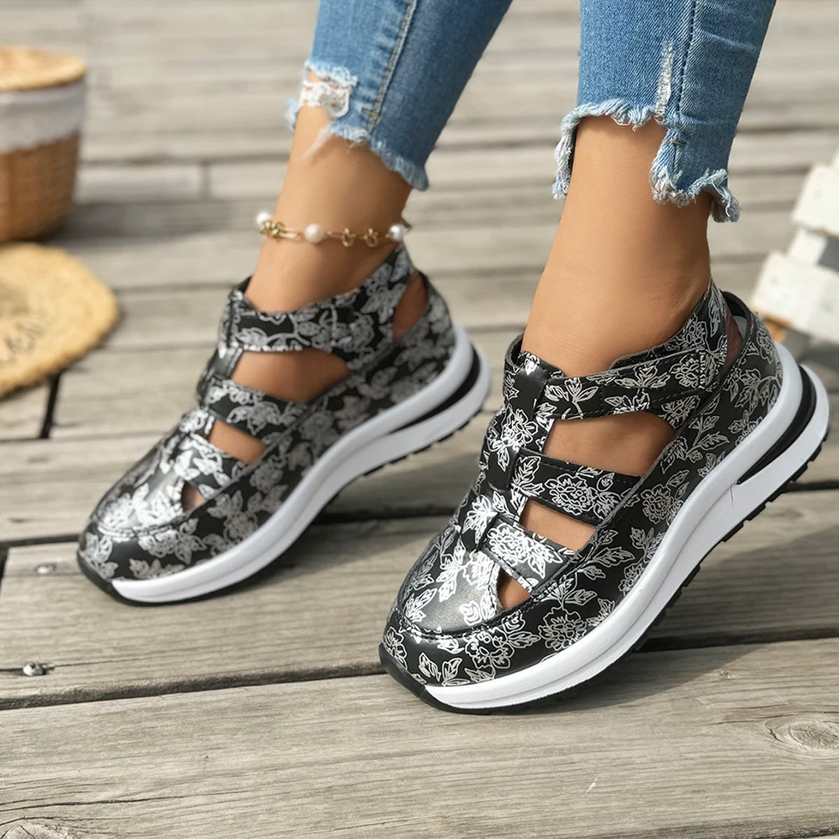 Women Flat Sandals Luxury Outdoor Platform Wedges Sneakers Slip Zpaxo black 36