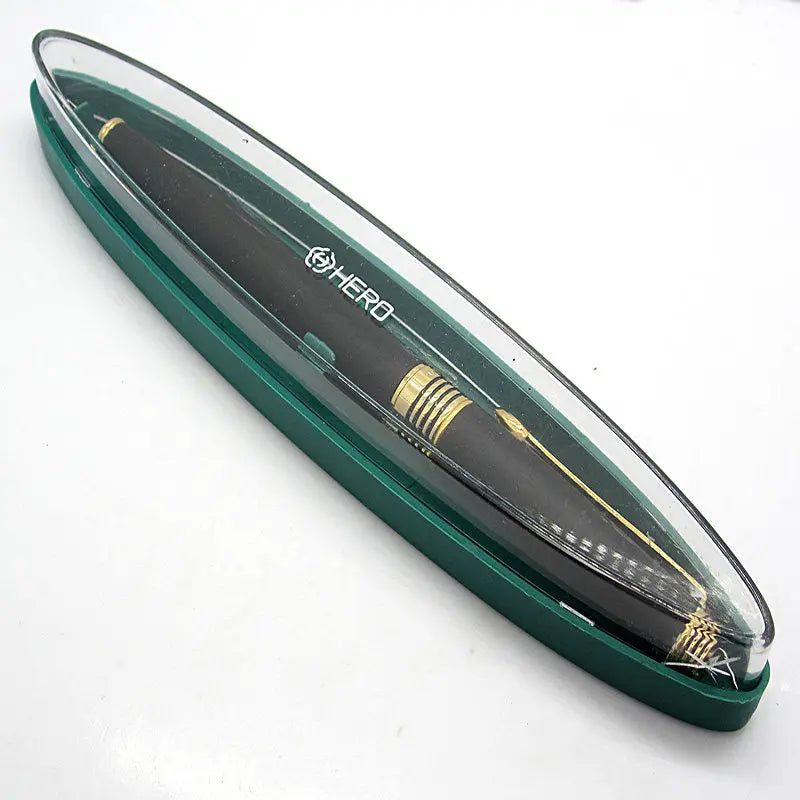 Vintage Hero 399 Fountain Pen, Fine Nib, Calligraphy Classic Writing Office Pen, Black Sand Gold Plated Clip Zpaxo