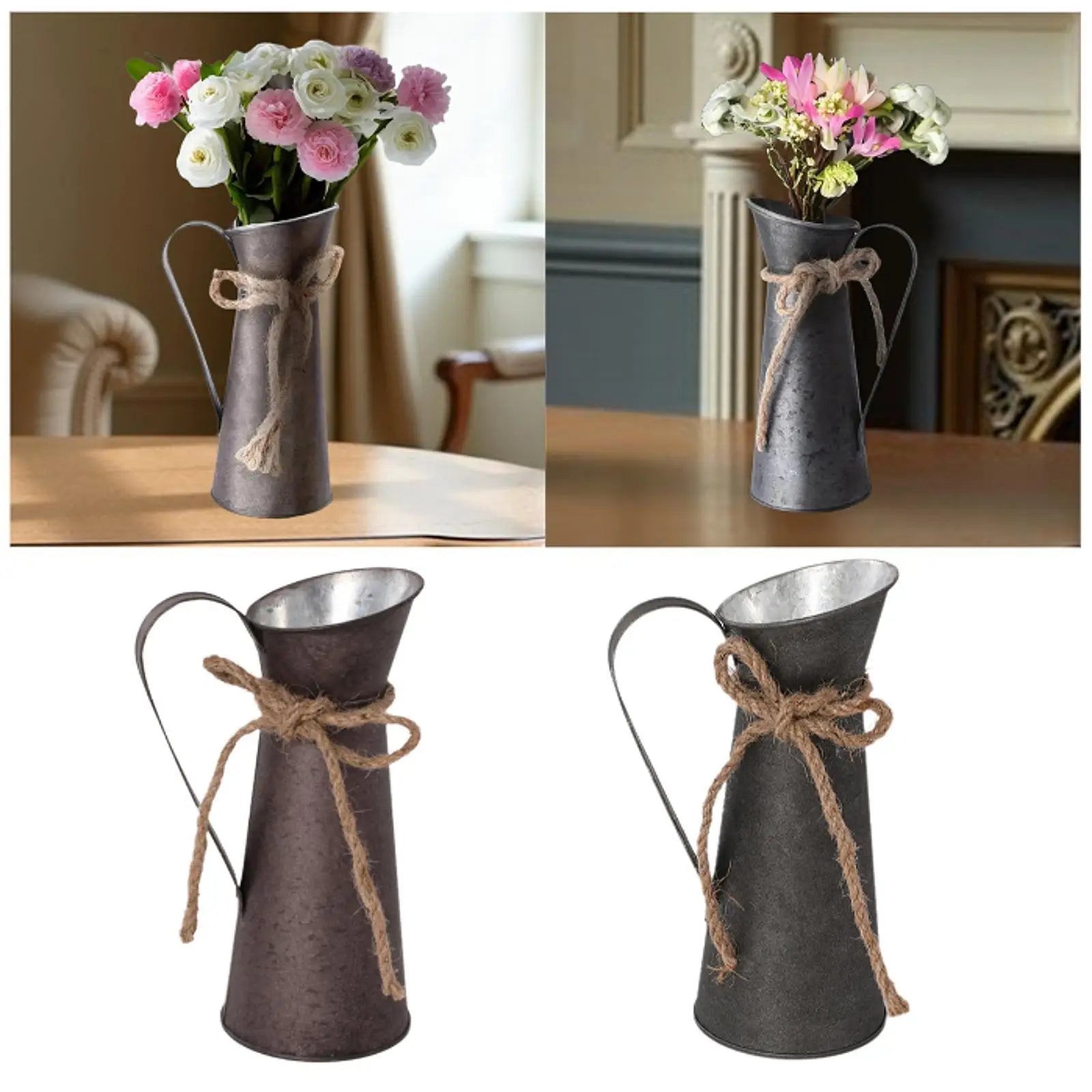 Galvanized Iron Milk Jug Vase – Rustic Farmhouse Dried Flowers Decorative Metal Vase Zpaxo