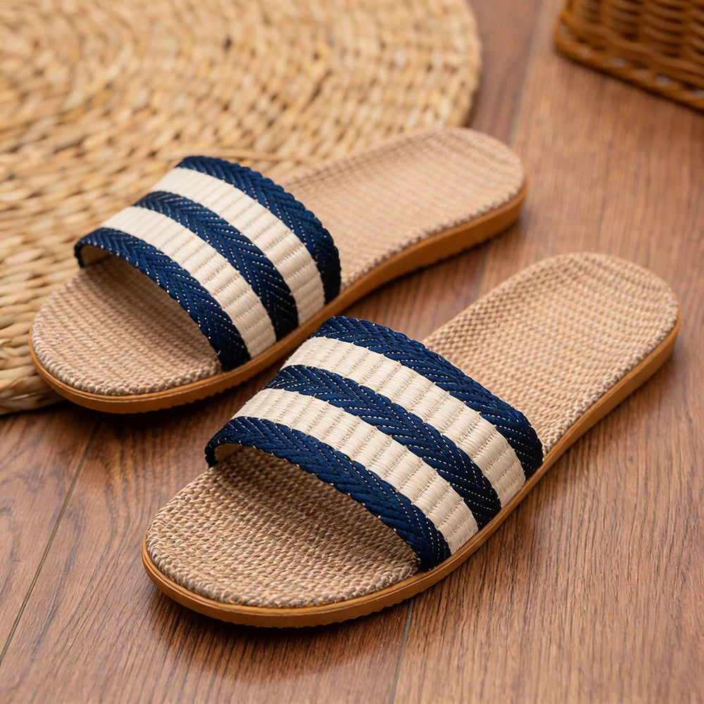 Summer Men Slippers Antislip Home Lightweight Shoes Indoor Linen Soft