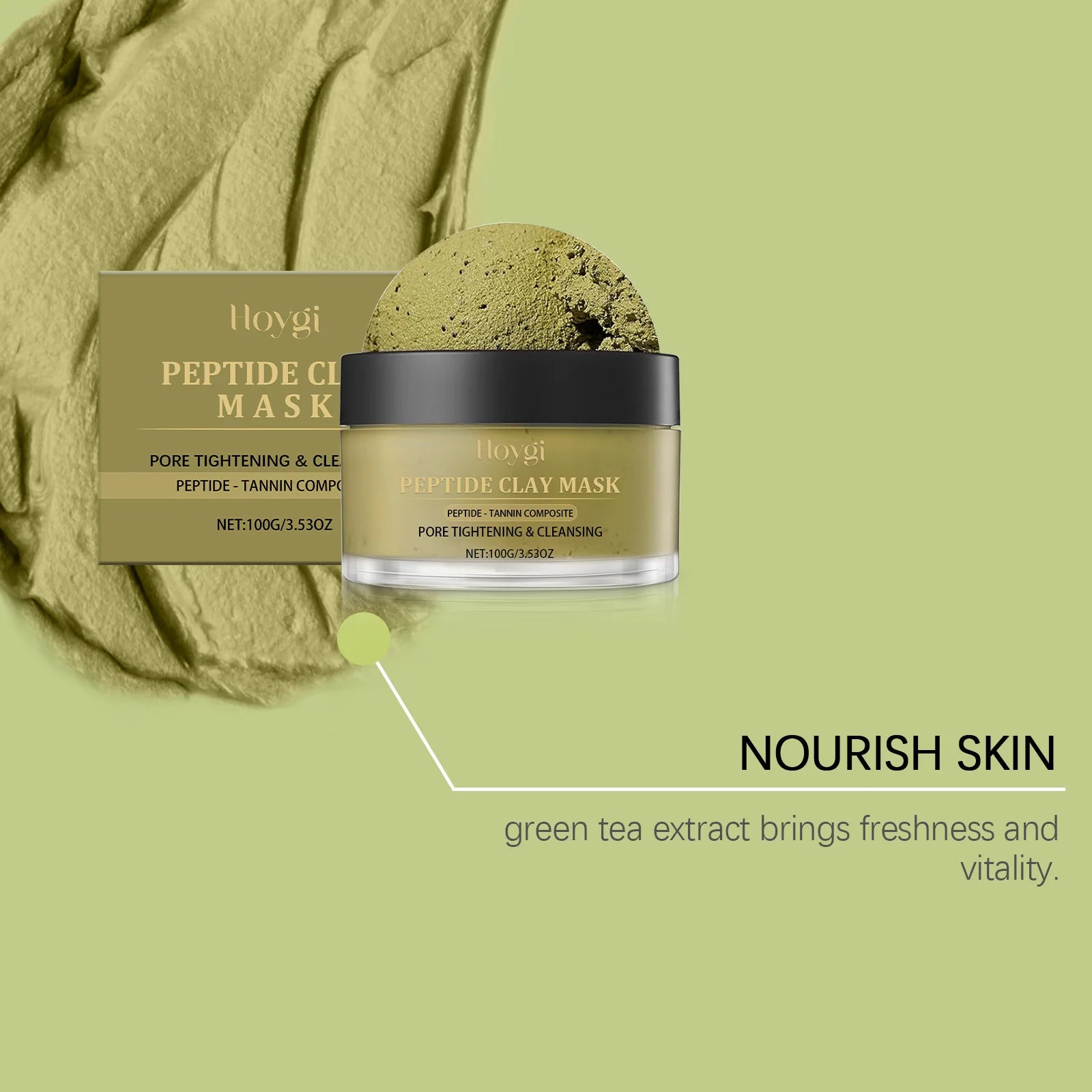 HOYGI 100g Pore Refining Clay Mask Kaolin Tea Extract Deep Cleansing Control Facial Treatment for Oily Skin Non Drying Formula Zpaxo