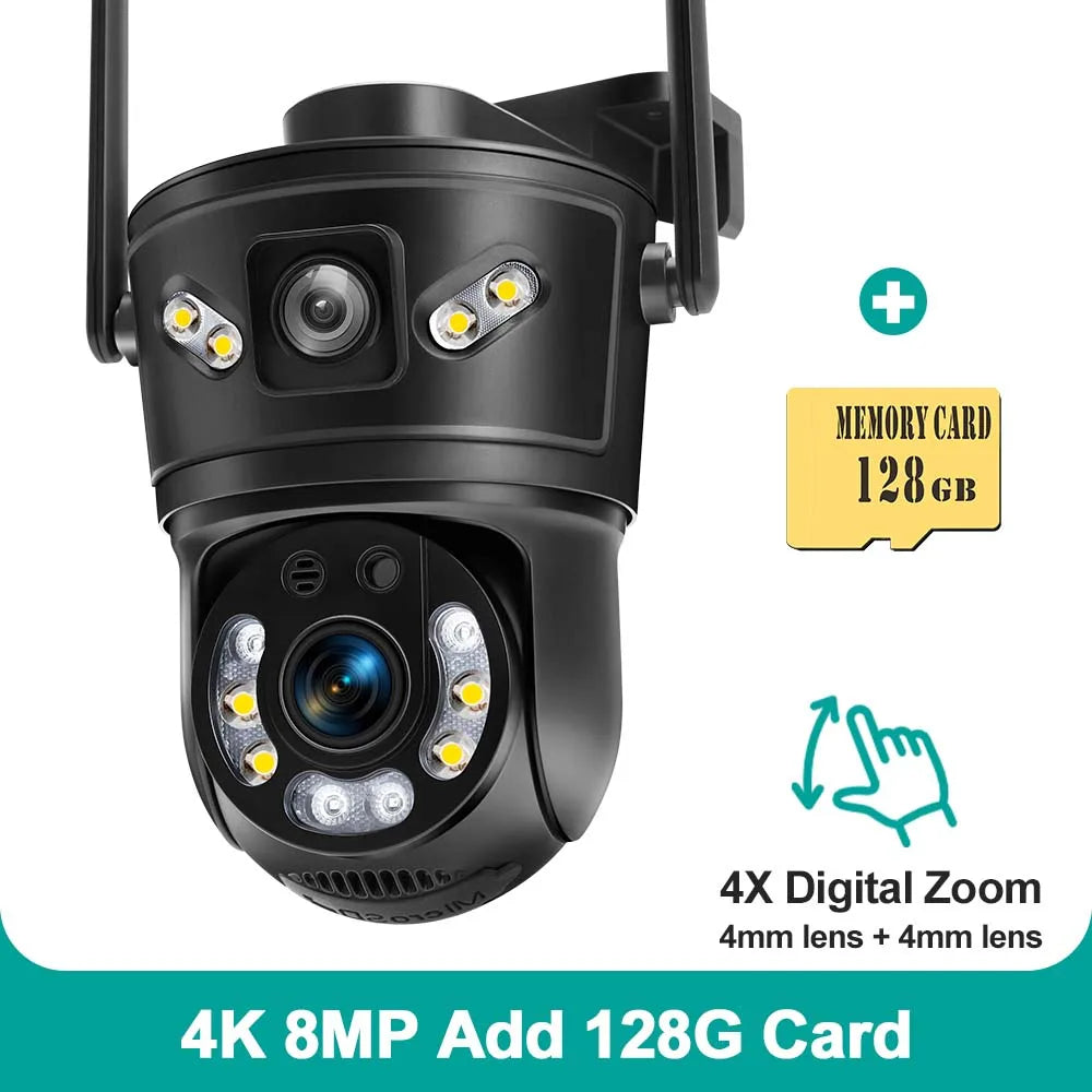 6K 12MP WiFi Camera Outdoor 10X Zoom Three Lens Dual Screen 8MP Security Cam Auto Tracking CCTV Video Surveillance PTZ Cameras Zpaxo 8MP Cam Add 128G UK Plug