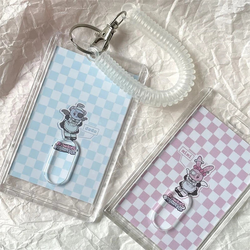 Clear Acrylic Dual Card Holder with Stretch Keychain | ID Badge