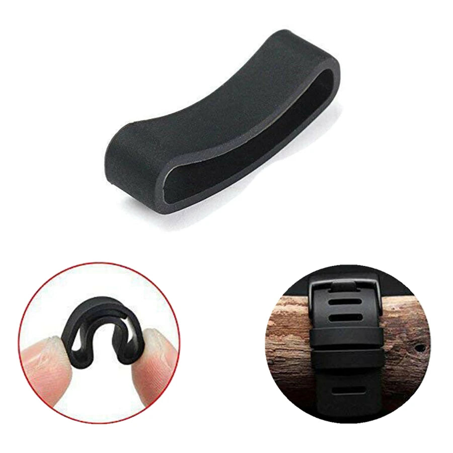 Black Watchband Silicone Band Rubber Watch Strap Loops Ring
