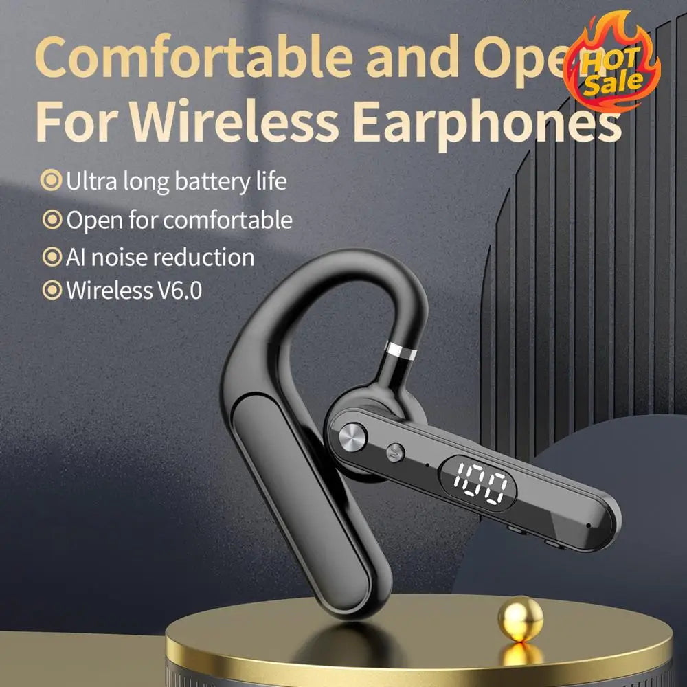 BT 6.0 AI Intelligent Earphones with Mic HiFi Ear-Hook Headphones Long Battery for Running Fitness Learning Accessories Zpaxo