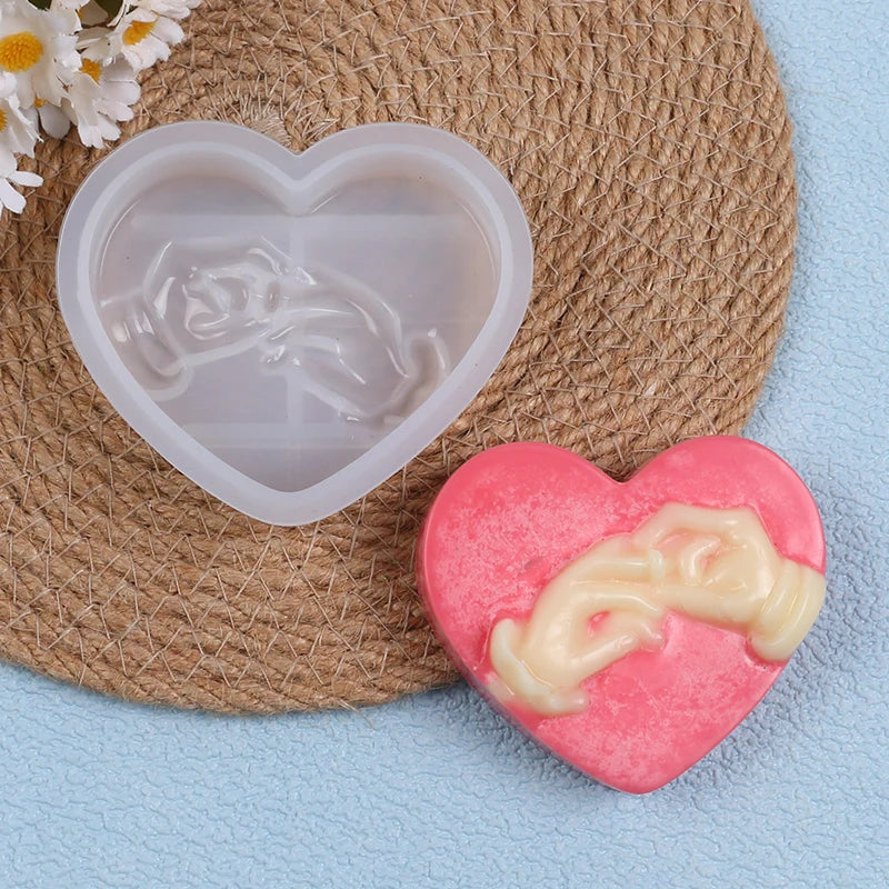 3D Hand in Hand Heart Candle Silicone Mold for Wedding Proposal DIY Handmade Soap Soap Clay Wax Craft Valentine's Day Gift Zpaxo