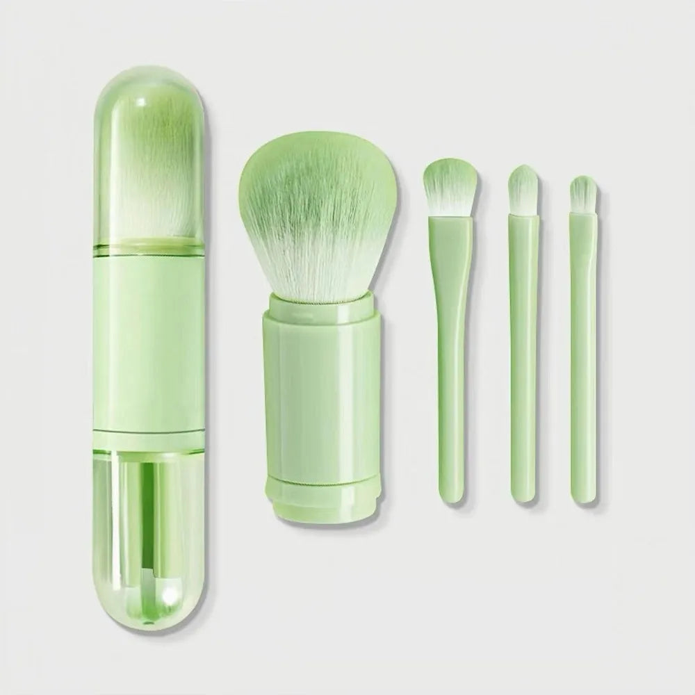 4-in-1 Makeup Brush Portable Professional Cosmetic Retractable Blush Zpaxo Green