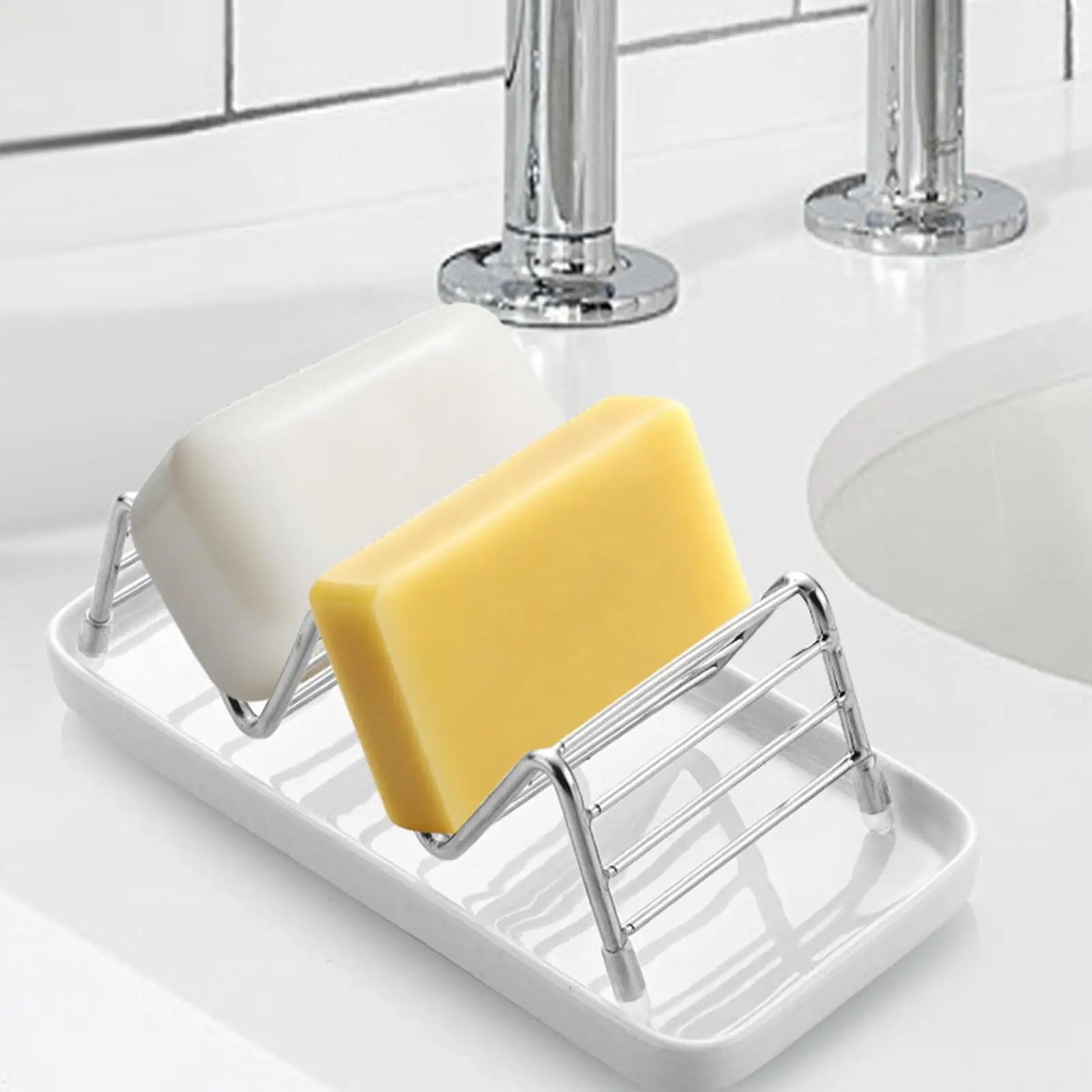 Draining Soap Dish Stainless Steel Drying Tray Sponge Drain Rack