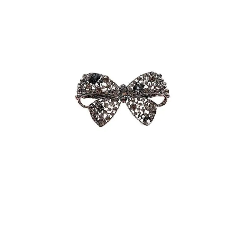 Upscale Black Crystal Bow Shaped Hairpin Rhinestone-embellished Zpaxo onesize