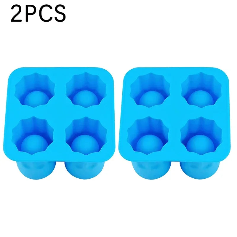 Silicone Shot Glass Mold 4 Cavities Round Ice Reusable Non-stick Zpaxo Light Blue-2PCS