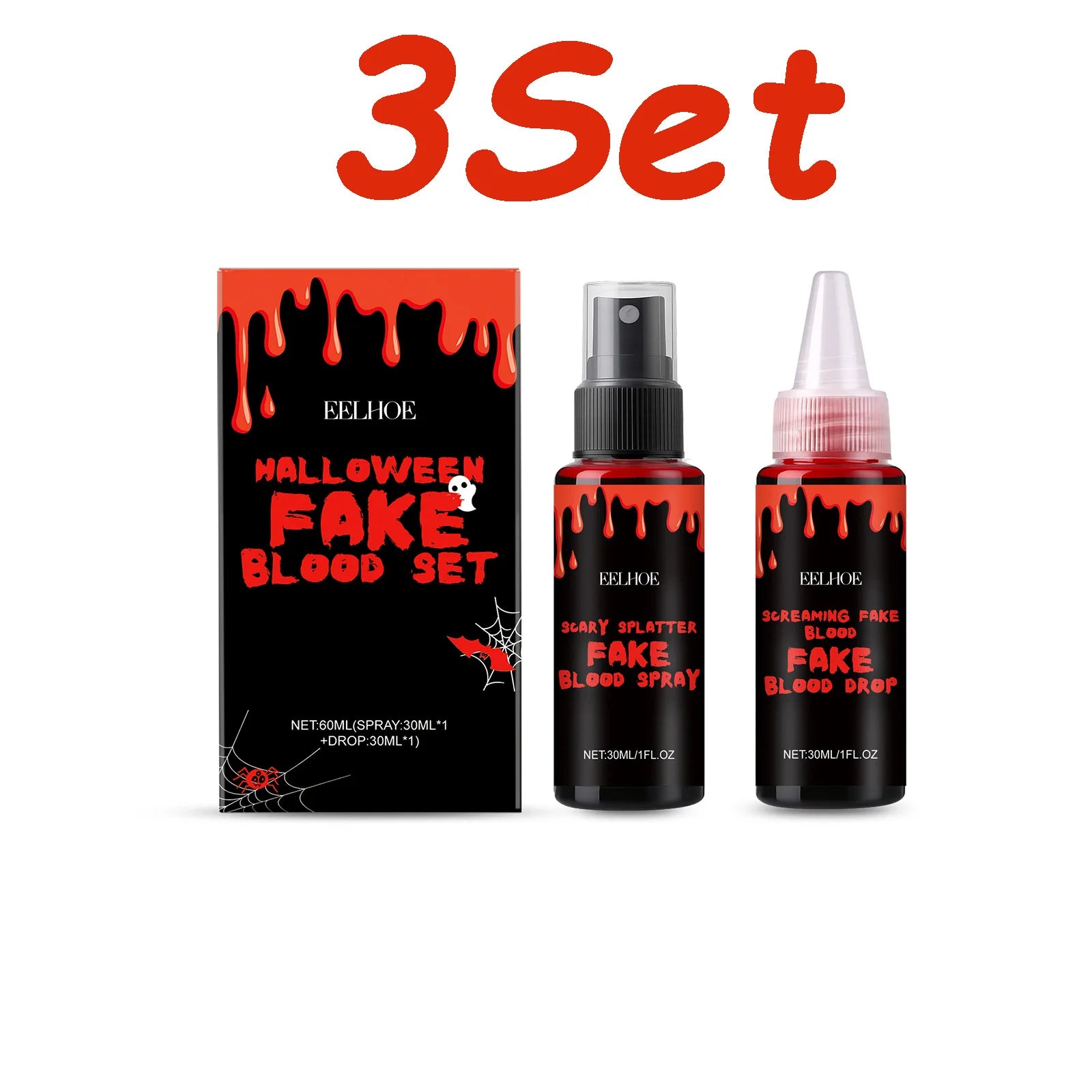 Halloween Fake Blood Set – Realistic SFX Makeup Drip & Spray Special Effects Makeup Zpaxo 3 Sets