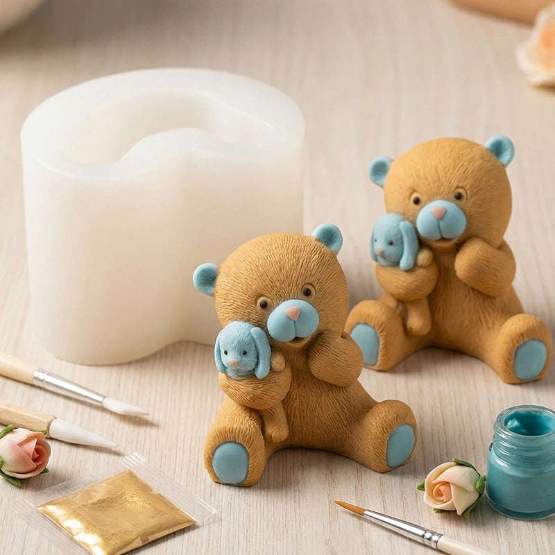 3D Bear Candle Silicone Mold DIY Heart Rose Cartoon Bear Aromatherapy Soap Gypsum Wax Clay Craft Ornament Making Gift Home Decor Zpaxo