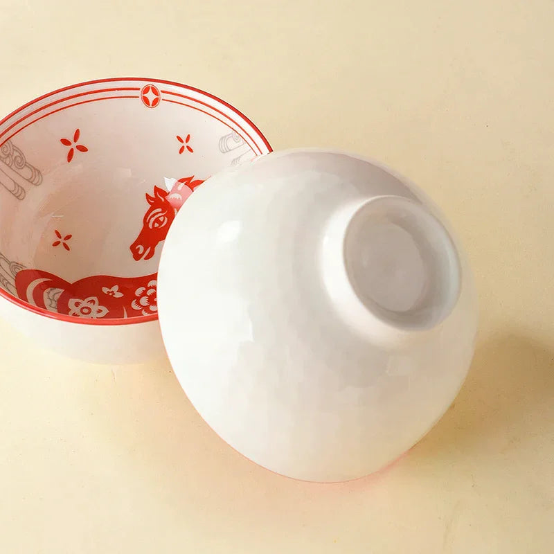 Year Horse Ceramic Bowls Chopsticks Year's Souvenir Zpaxo