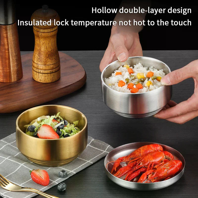 Korean 304 Double-layer Thick Durable Stainless Steel Rice Bowl Soup Zpaxo