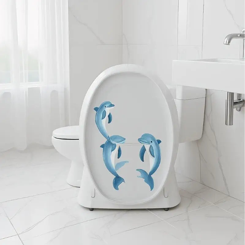 Bathroom Blue Luminous Dark Dolphin Toilet Seat Sticker Creative Zpaxo
