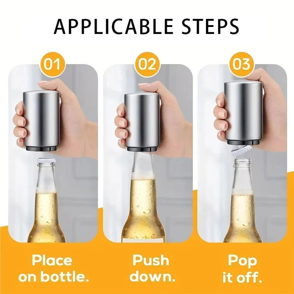 Magnetic Automatic Beer Bottle Can Opener Magnet Stainless Steel Push Down Opener Cool Kitchen Gadgets Accessories Zpaxo