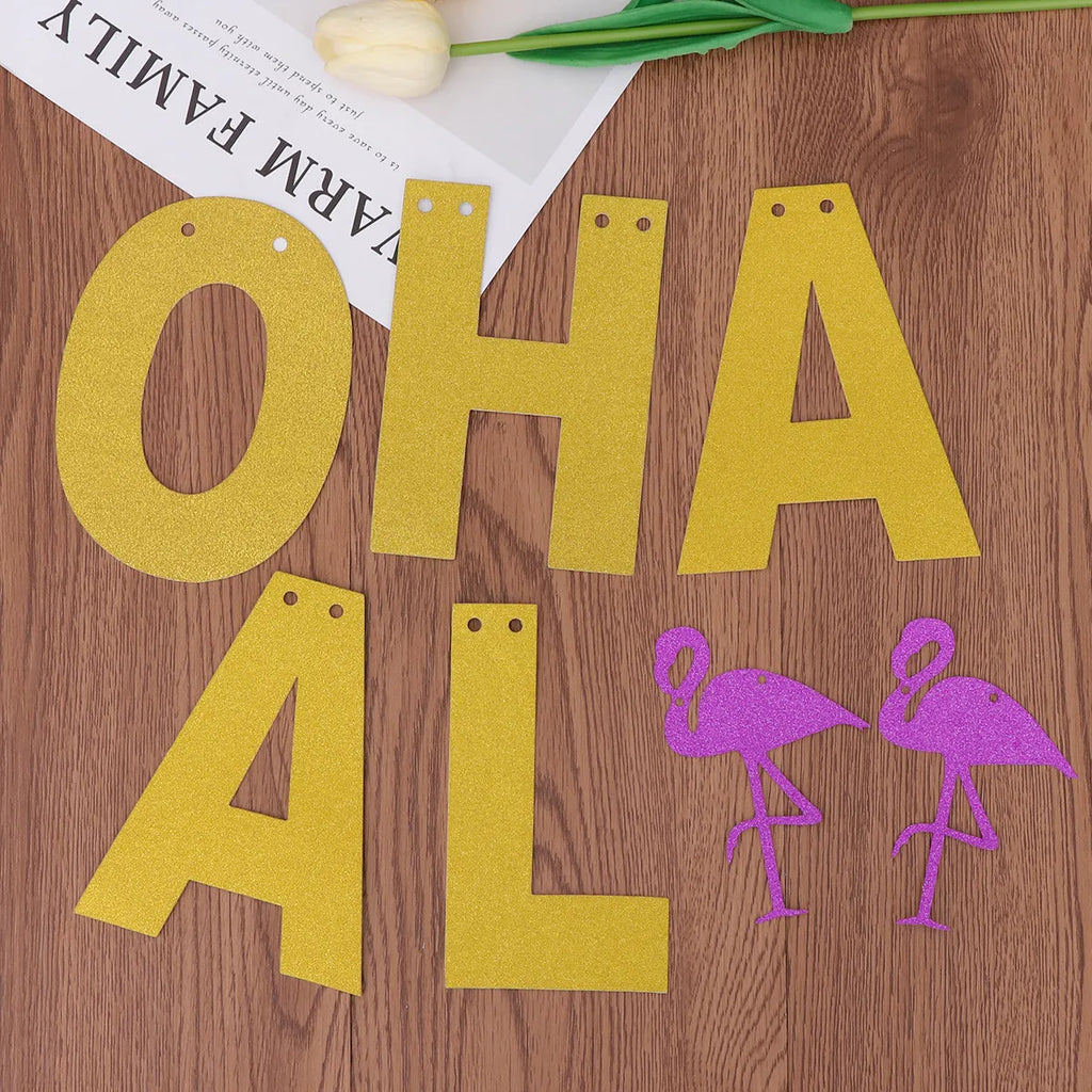 Flamingo Theme Party Banner Glitter Aloha Design Hawaii Luau Decor Perfect for Photo Props Dessert Tables Backgrounds Party Zpaxo
