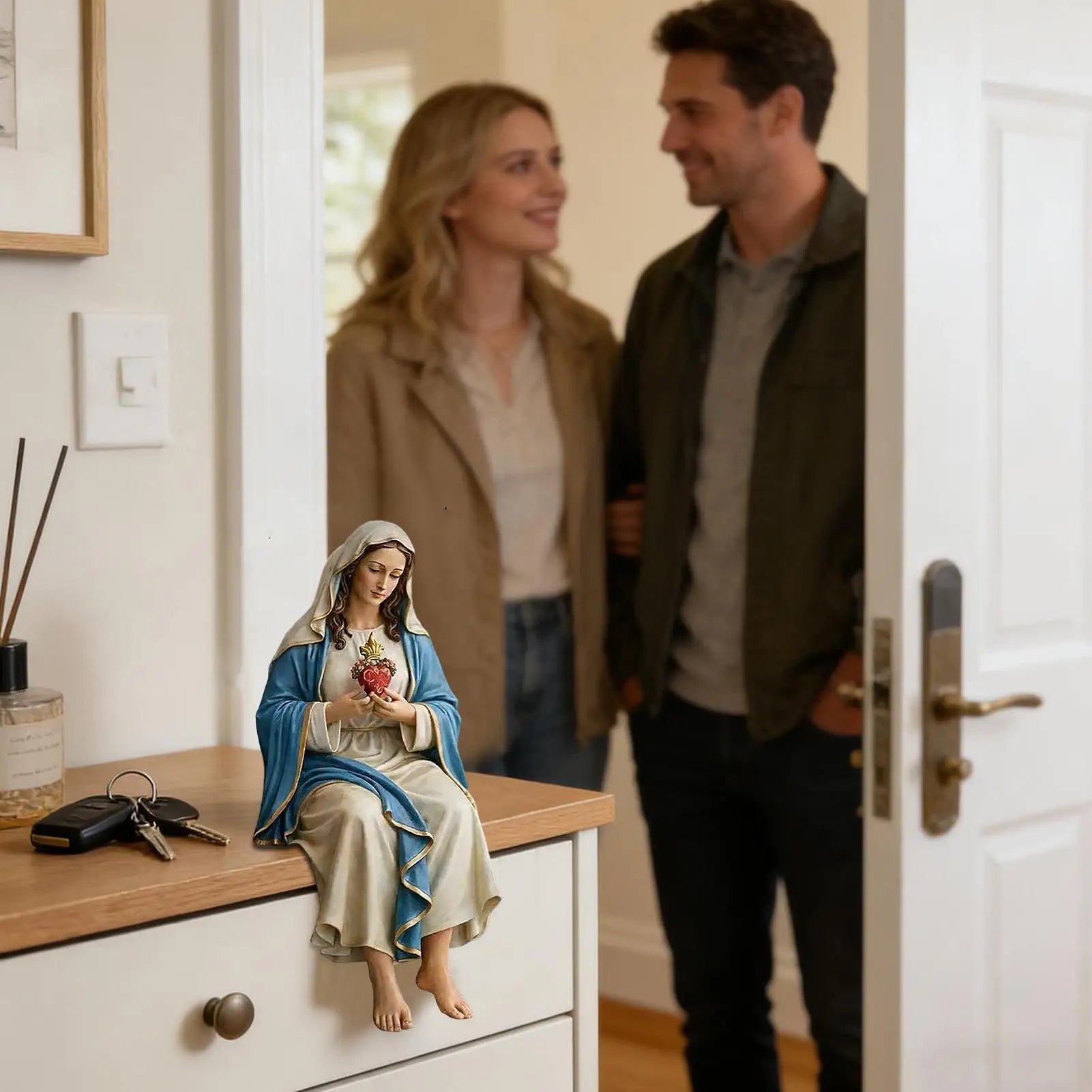 Mother Mary Statue Resin Catholic Figurine Decor Hand-painted Our Lady Virgin Mary Sculpture for Home Desk Shelf Bookshelf Zpaxo