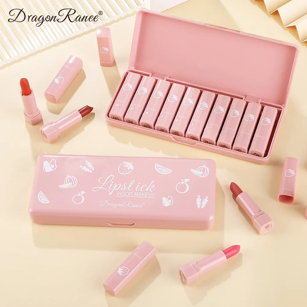 Ten-Piece Lipstick Set, Matte, Long-Lasting, Fade-Resistant Lip Balm, Matte Finish, Brightening, Commuter-Friendly, Nude Color, Gentle and Elegant Lipstick Zpaxo