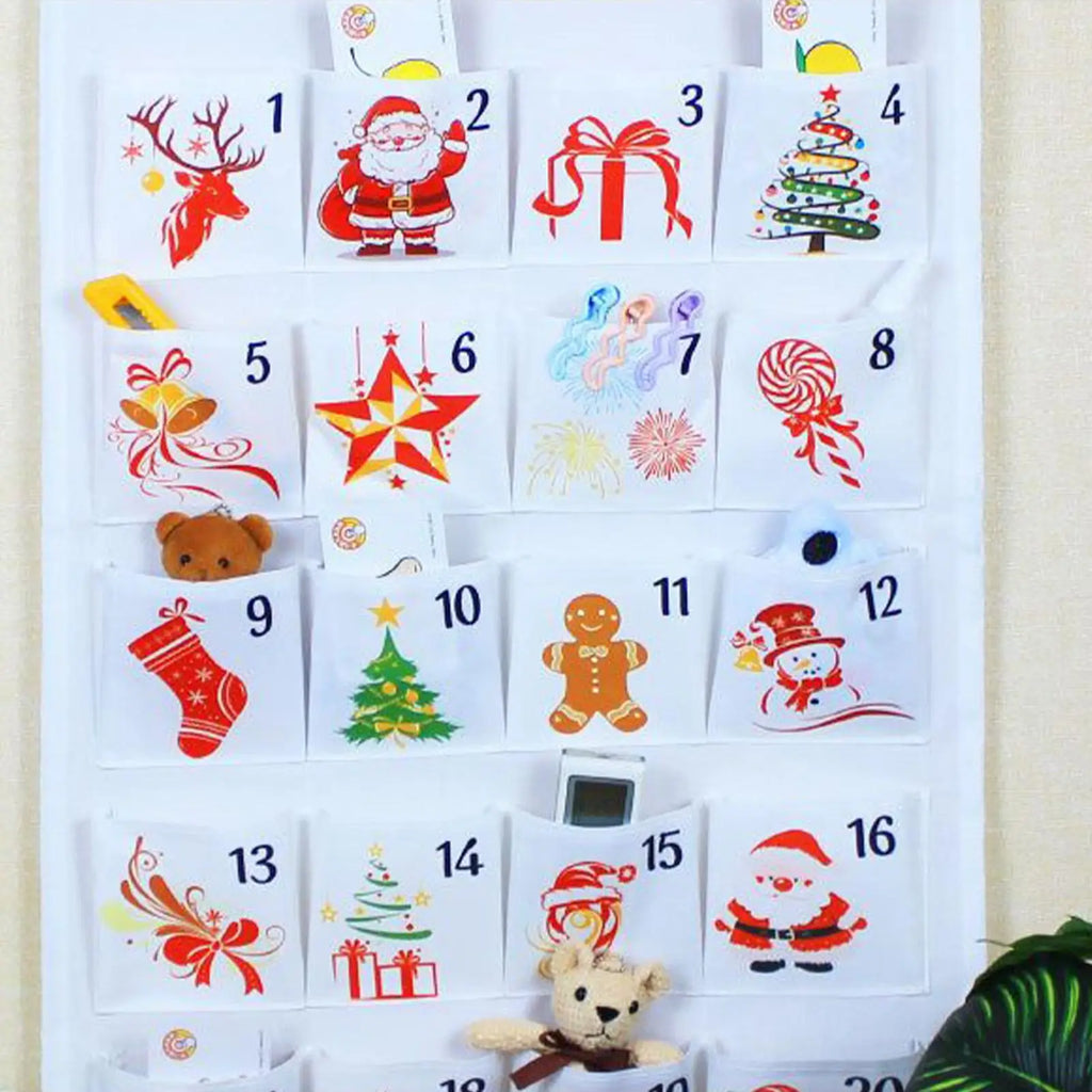 24 Days Christmas Advent Calendar Bag Hangable Fabric Storage Pockets