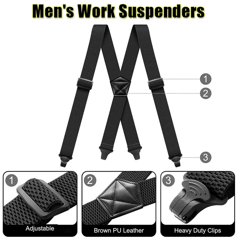 2026 New Arrival! Heavy Duty Work Suspenders for Men 3.8cm Wide X-Back with Plastic Gripper Clasps Adjustable Elastic Zpaxo