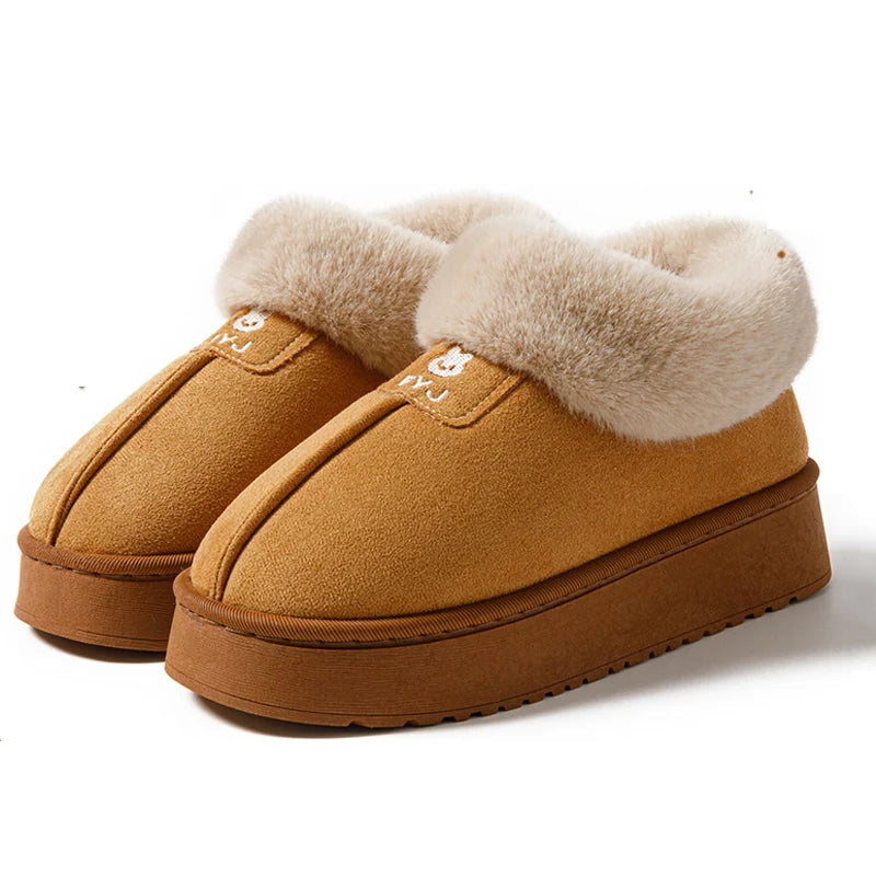 Winter Woman Slippers Plush Anti Slip Sole Thick Bottom Embroider